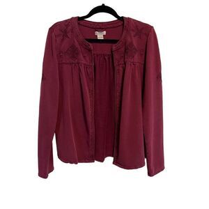 Lucky Brand- Women’s Maroon Emboridered Casual Blazer Boho Jacket, Size Large